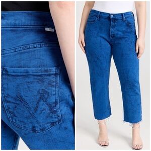 MOTHER The Ditcher Crop Fray Slouchy Straight Leg Cropped Jeans Blazing Blue 31